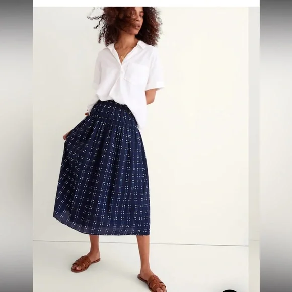 Madewell Indigo blue shibori  Plaid Women's Midi Skirt with elastic waistband M - Picture 4 of 4